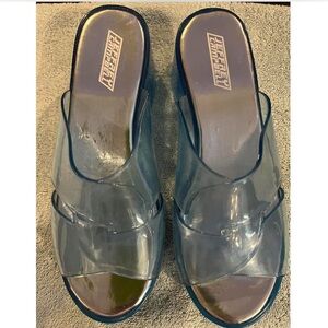 Jeffrey Campbell blue see thru jelly wedge sandals with 2.5” heel. Worn once.